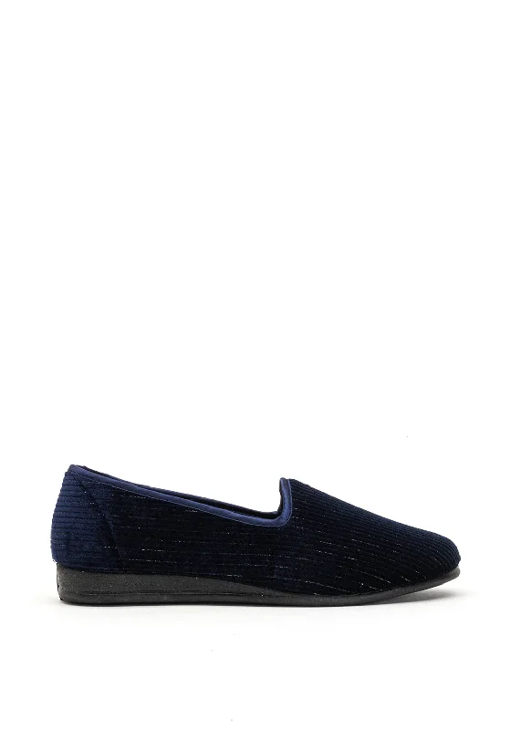 Lunar Velvet Metallic Striped Slippers, Navy