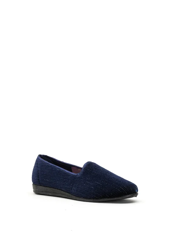 Lunar Velvet Metallic Striped Slippers, Navy