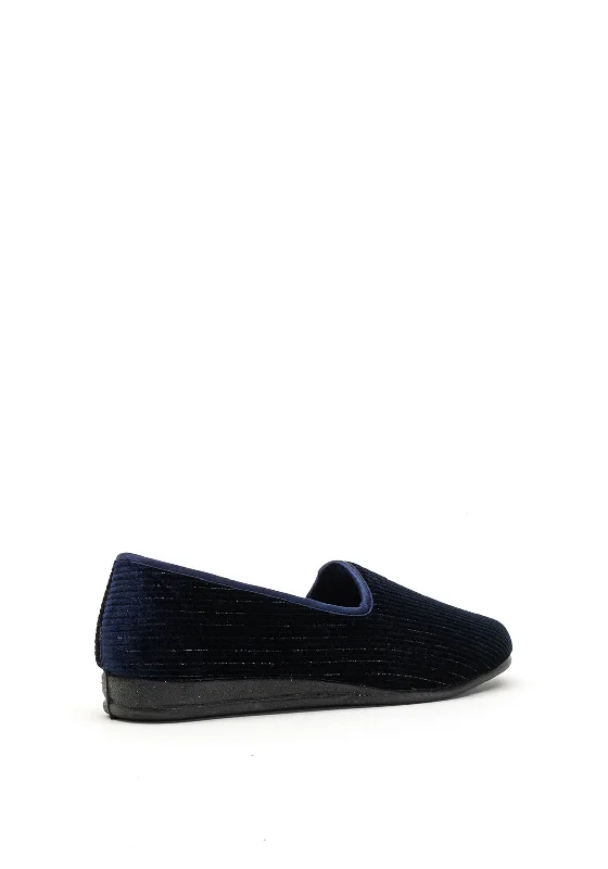 Lunar Velvet Metallic Striped Slippers, Navy