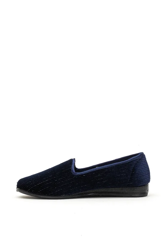 Lunar Velvet Metallic Striped Slippers, Navy