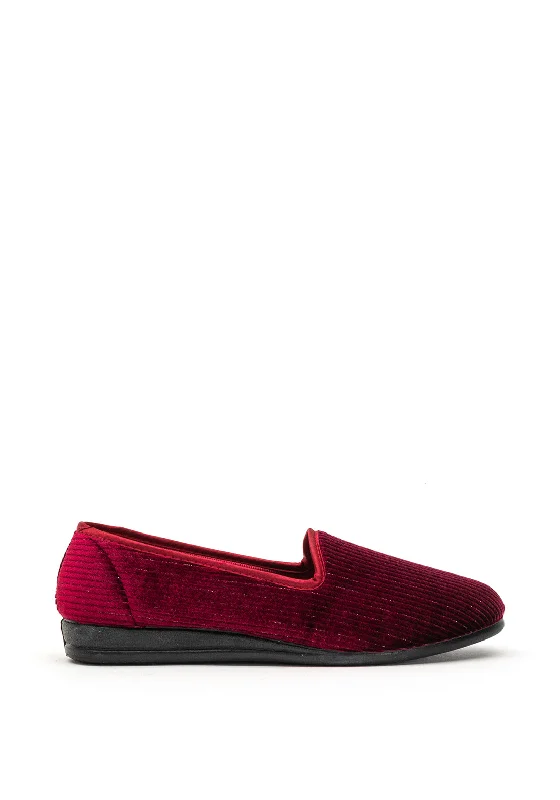 Lunar Velvet Metallic Striped Slippers, Wine