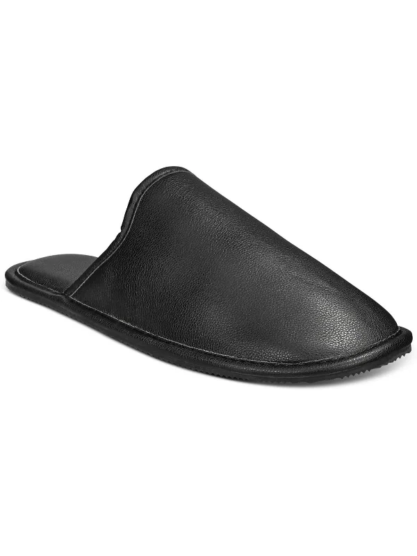 Mens Faux Leather Slip On Slide Slippers