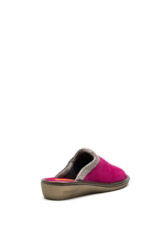 Nordikas Womens Embroidered Logo Slip On Mule Slipper, Fuchsia Pink