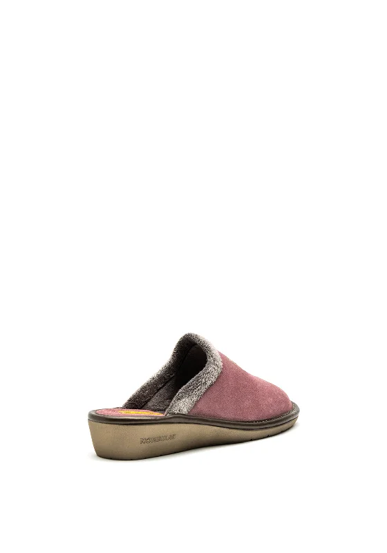 Nordikas Womens Embroidered Logo Slip On Mule Slipper, Mauve Pink