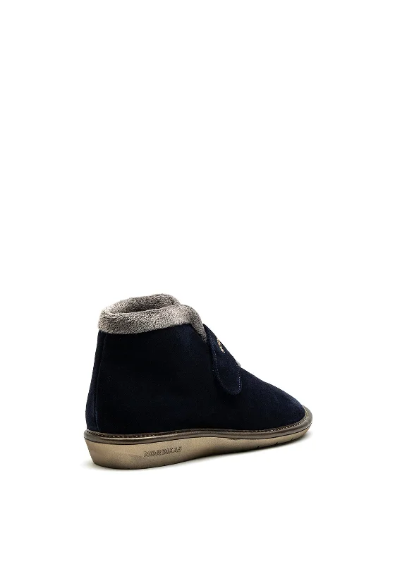 Nordikas Womens Suede Velcro Strap Boot Slipper, Navy