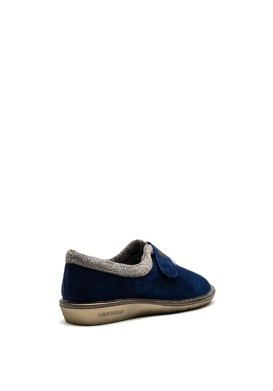 Nordikas Womens Suede Velcro Strap Slipper, Blue