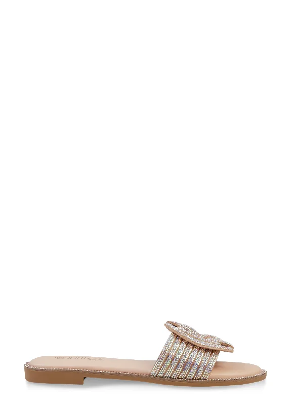 Rhinestone Trim Braided Band Slide Sandals