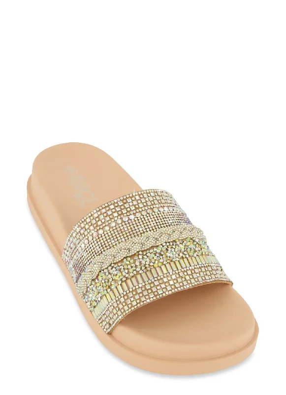 Studded Rhinestone Band Slide Sandals