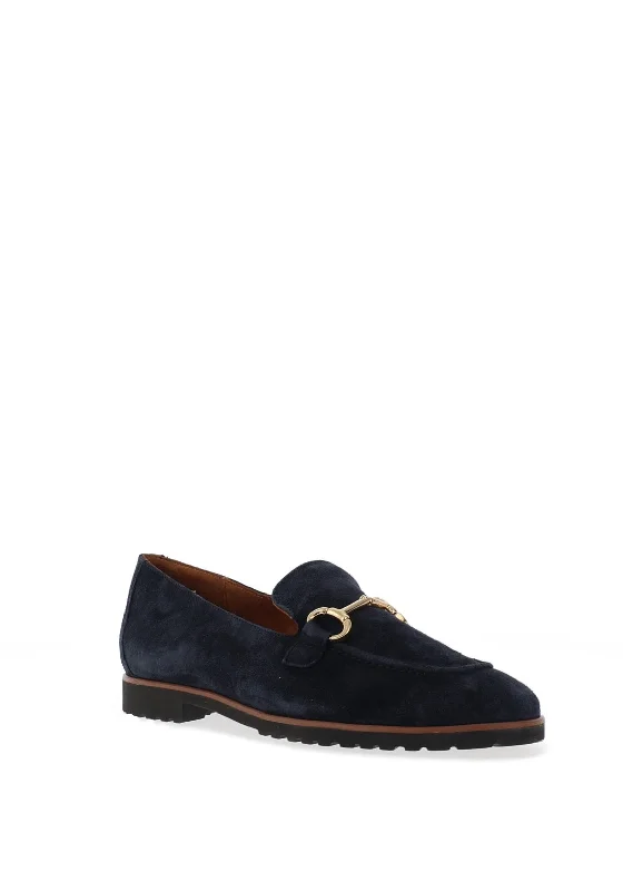 Paul Green Suede Leather Chain Link Loafers, Navy