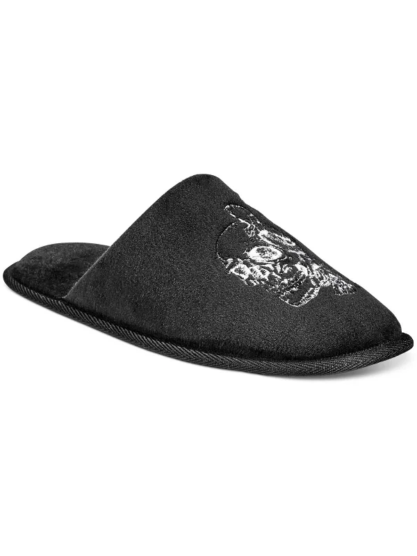 Skull Mens Embroidered Slip On Slide Slippers