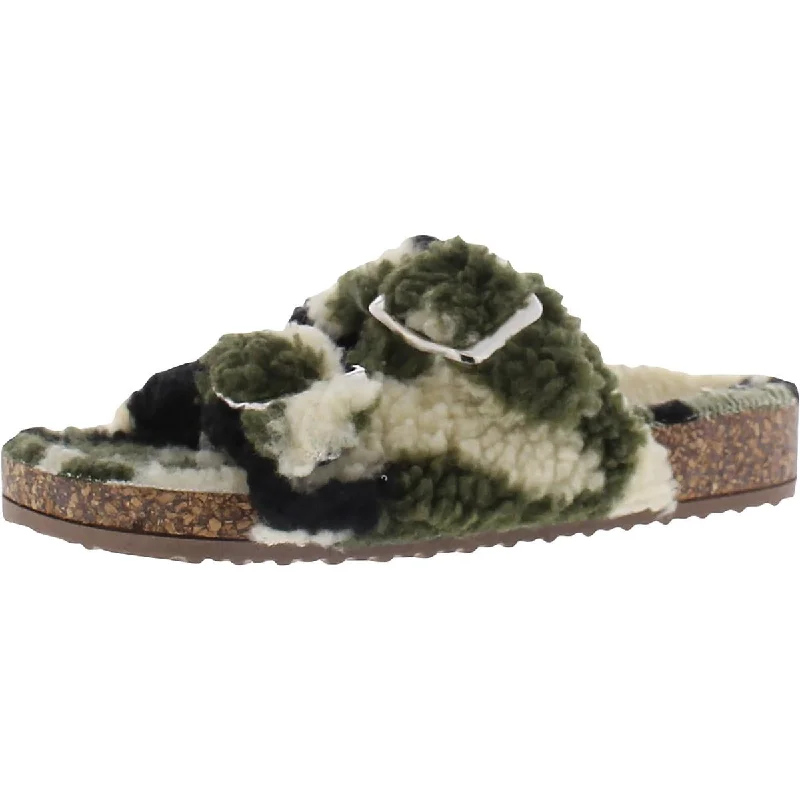 Steve Madden Womens Closer Shearling Camouflage Footbed Sandals