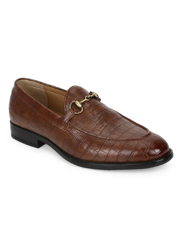 Tan Croc PU Men's Low Heel Chained Loafers (TC-SM-5001-TANPU)