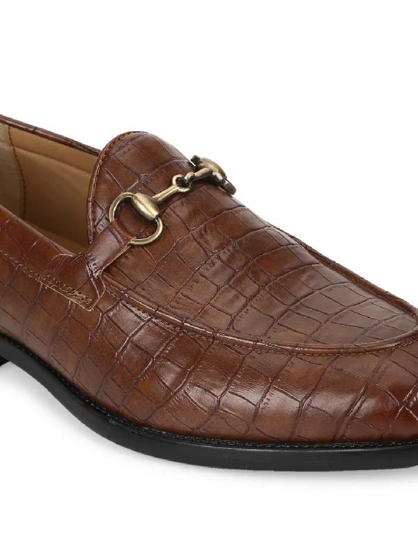 Tan Croc PU Men's Low Heel Chained Loafers (TC-SM-5001-TANPU)