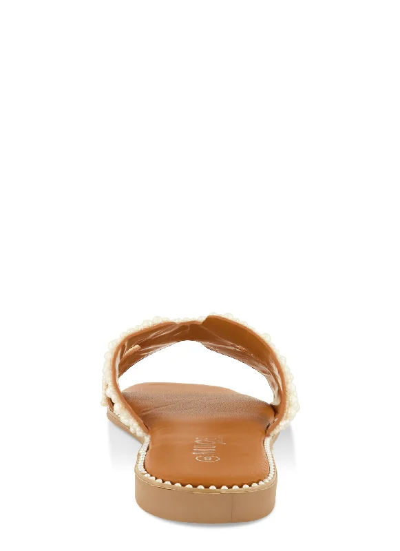 Faux Pearl H Band Slide Sandals