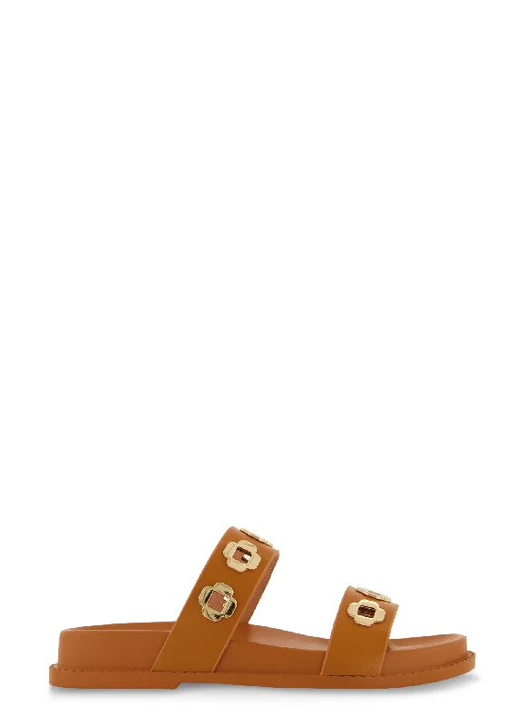 Geometric Metallic Eyelet Double Band Slide Sandals