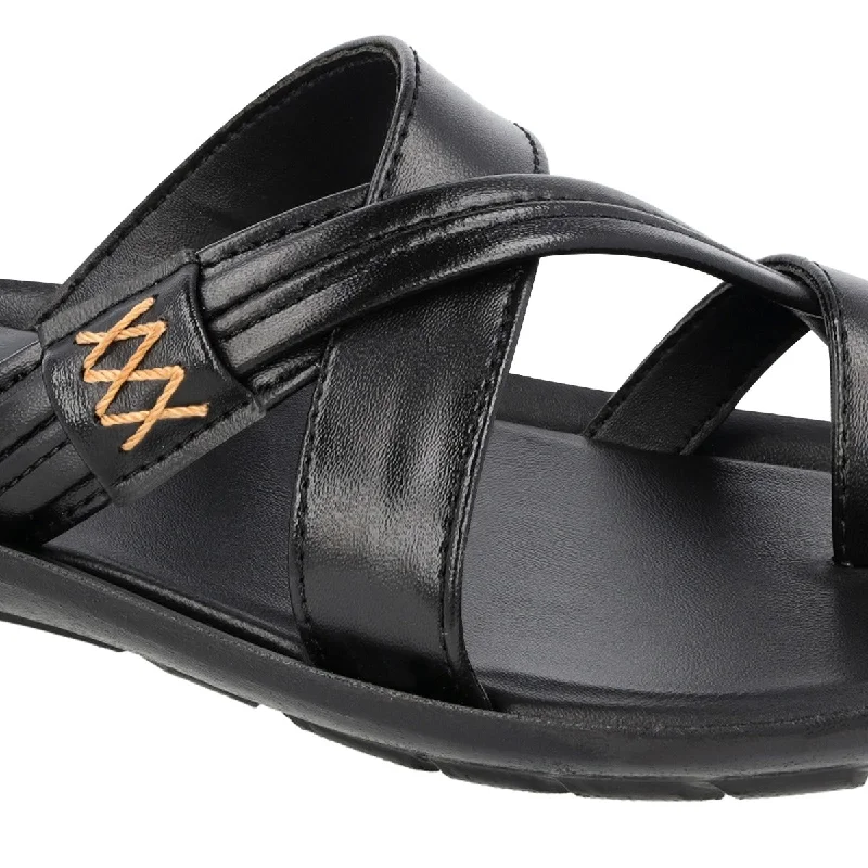 Walkaroo Men Cross Strap Slide Sandals  - 13322 Black