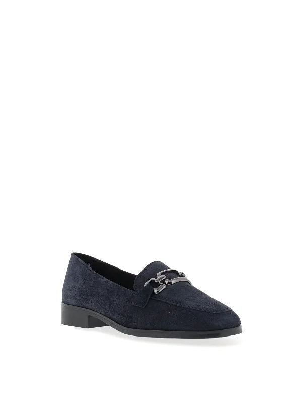 Tamaris Leather Suede Buckle Loafers, Navy