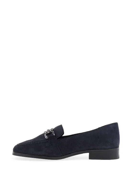 Tamaris Leather Suede Buckle Loafers, Navy