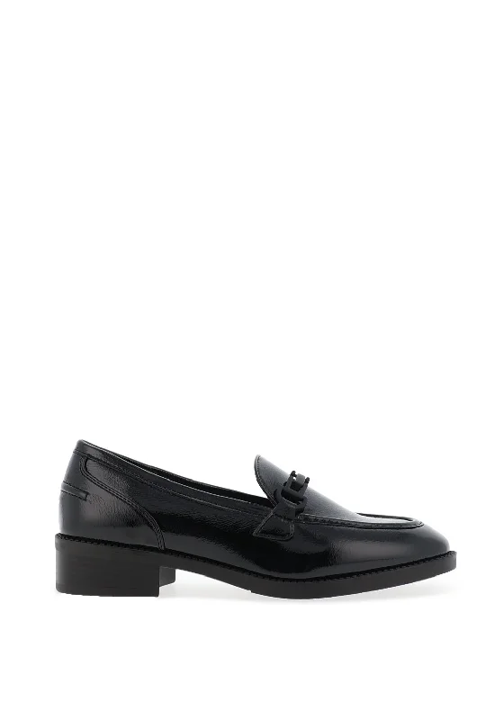 Tamaris Faux Leather Patent Matte Buckle Loafers, Black