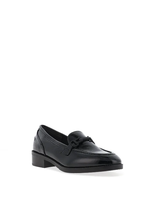 Tamaris Faux Leather Patent Matte Buckle Loafers, Black