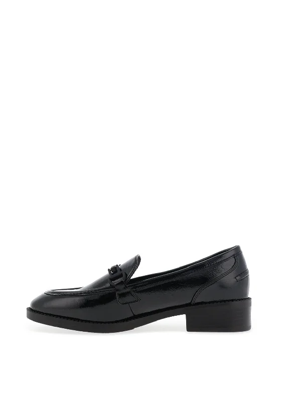 Tamaris Faux Leather Patent Matte Buckle Loafers, Black