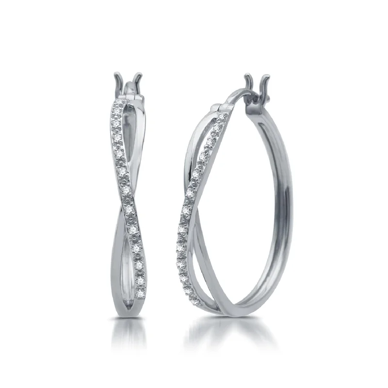 1/10 CTW Diamond Infinity Hoop Earrings in Rhodium Plated Sterling Silver