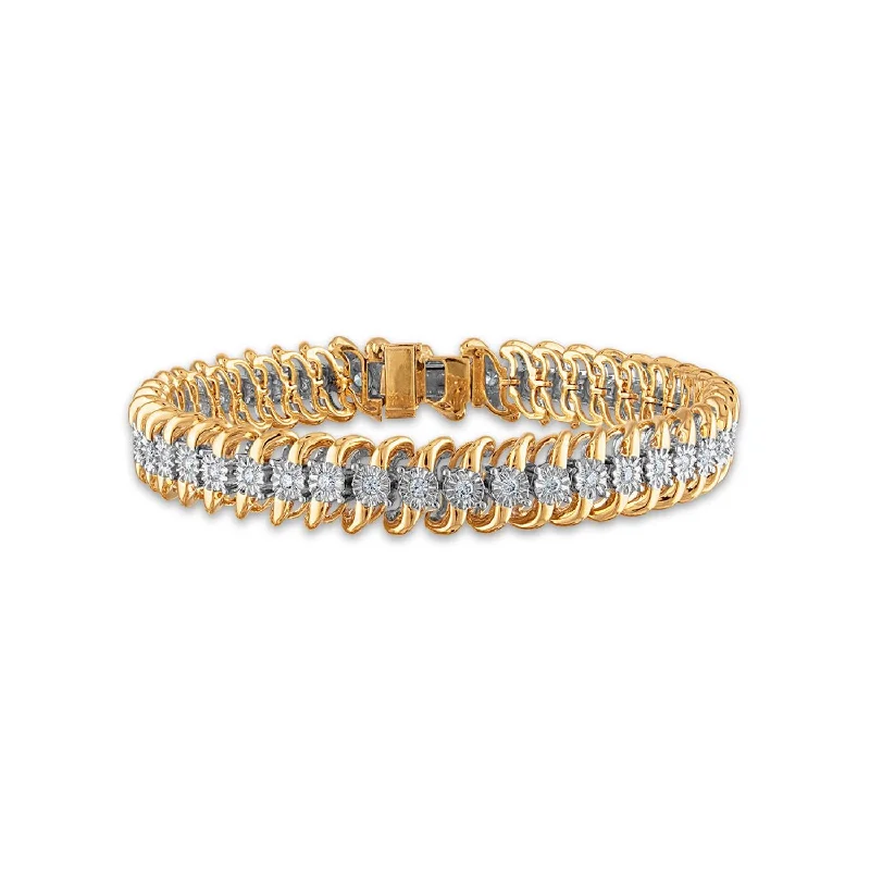 1 CTW Diamond 7.5-inch Tennis Bracelet in 10KT Yellow Gold Plated Sterling Silver