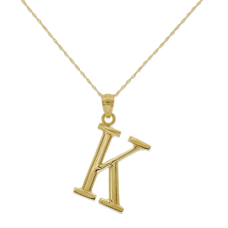 10KT Yellow Gold 18-inch 30MM Initial Pendant; Initial K