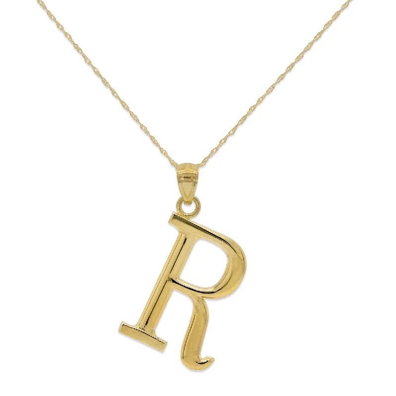 10KT Yellow Gold 18-inch 30MM Initial Pendant; Initial R