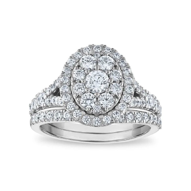 LoveSong EcoLove 1-1/2 CTW Lab Grown Diamond Halo Bridal Set in 10KT White Gold